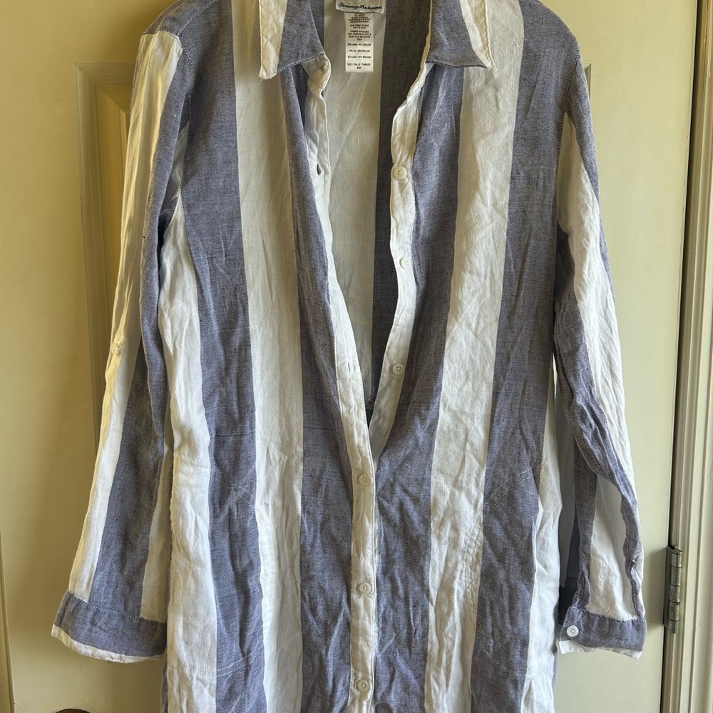 Tommy Bahama Blue and White Striped Swim Coverup